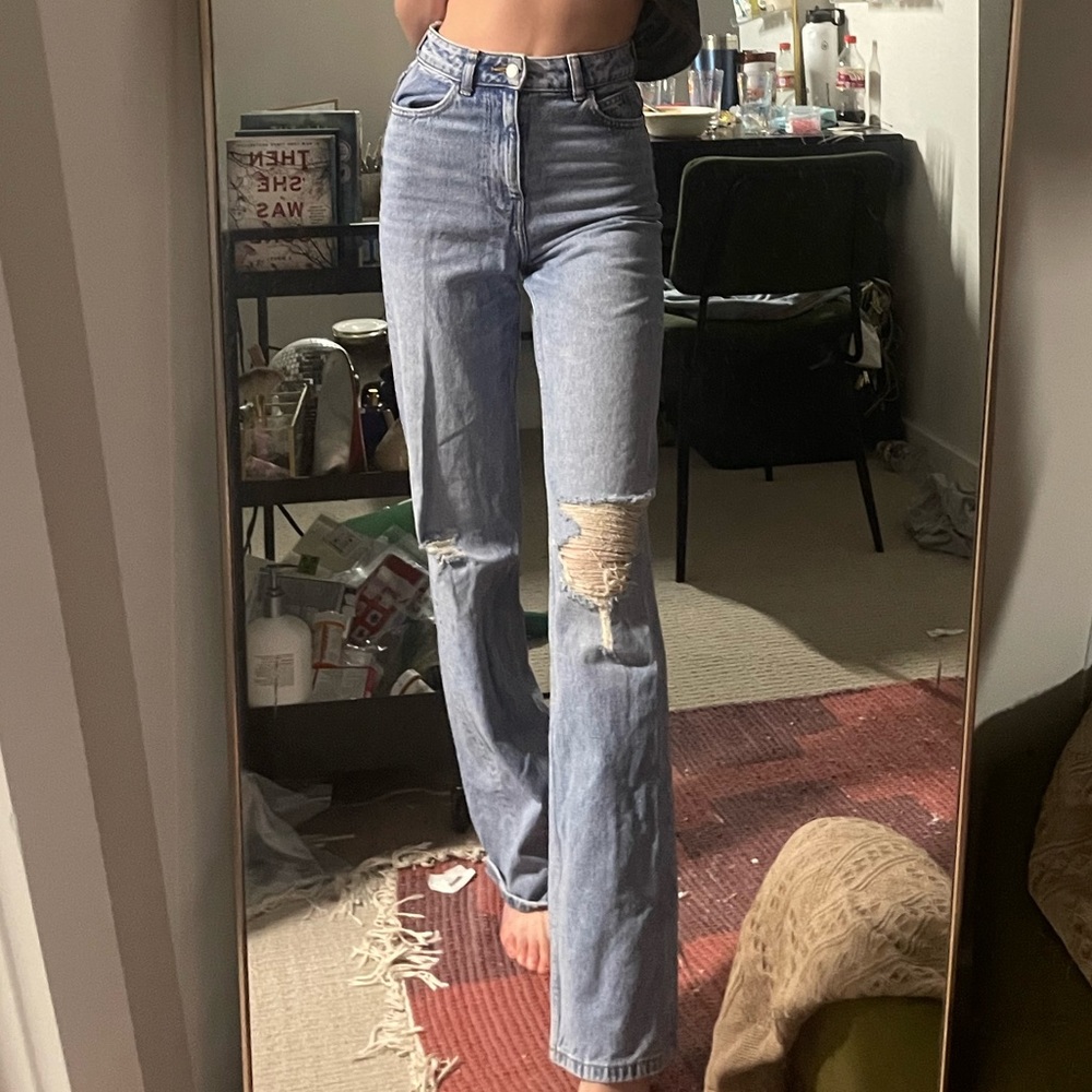 Brand new Zara light wash distressed bootcut jeans
